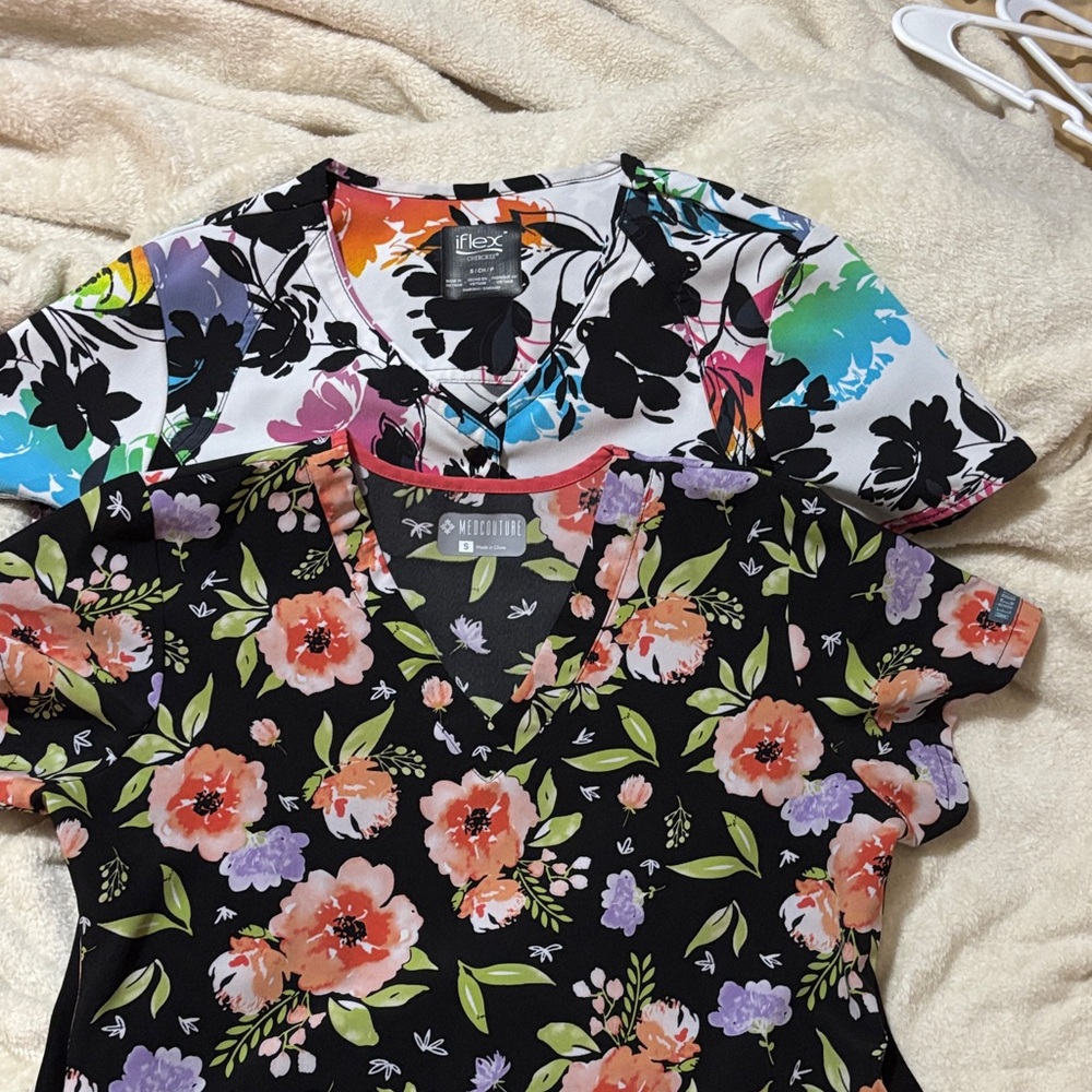 Two Floral Scrub Top size S